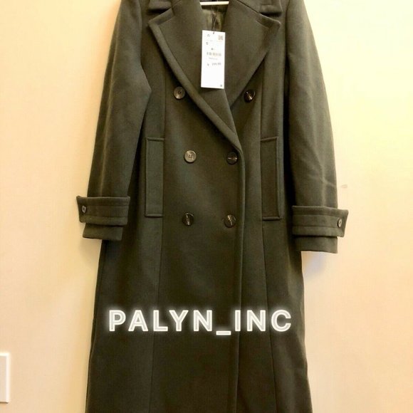 NWT ZARA KHAKI LONG DOUBLE-BREASTED WOOL MILITARY COAT - Picture 7 of 12